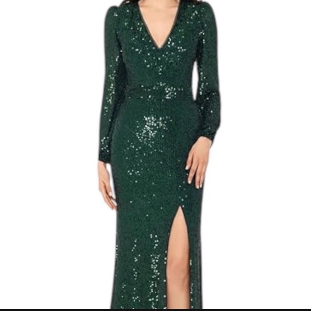 Xscape Emerald Sequin Long Sleeve Dress - Picture 6 of 7